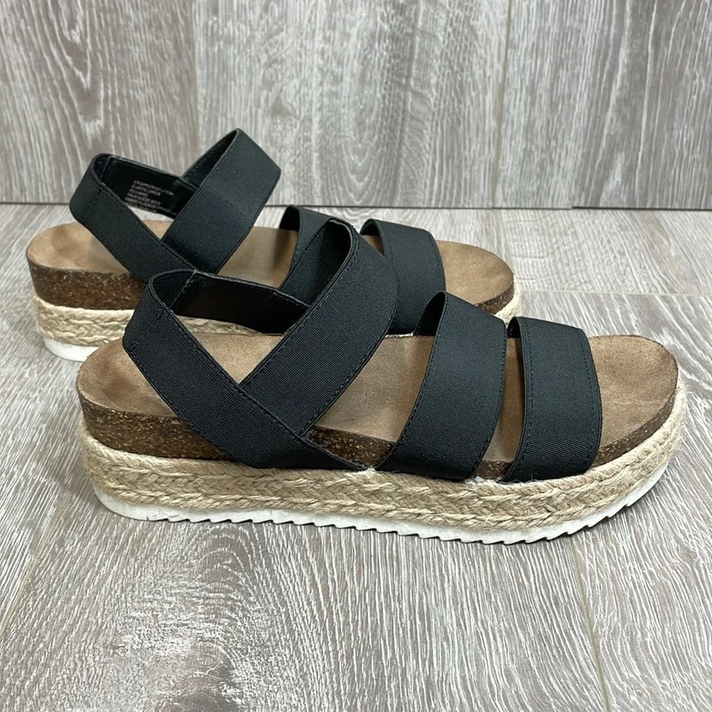 Madden Girl Crispp Espadrille Platform Sandal Black Strappy 6.5M